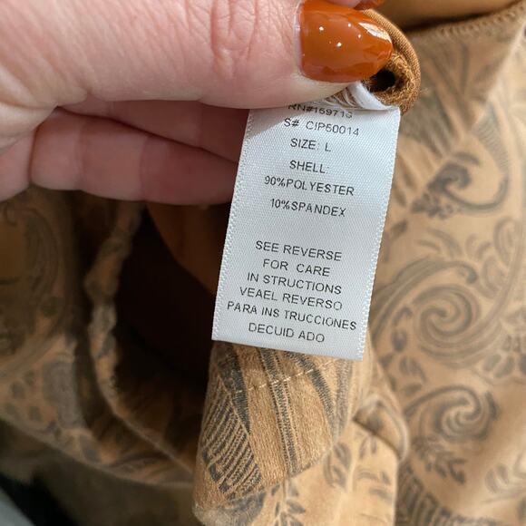 Baha Ranch Western Wear Tan Paisley Flare Boho Faux Suede Pants Size Large - Picture 10 of 13